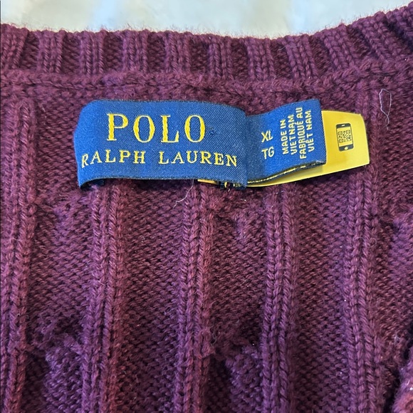 Polo by Ralph Lauren Kimberly Cable Knit Burgundy V-Neck Sweater Women's XL - Picture 3 of 8